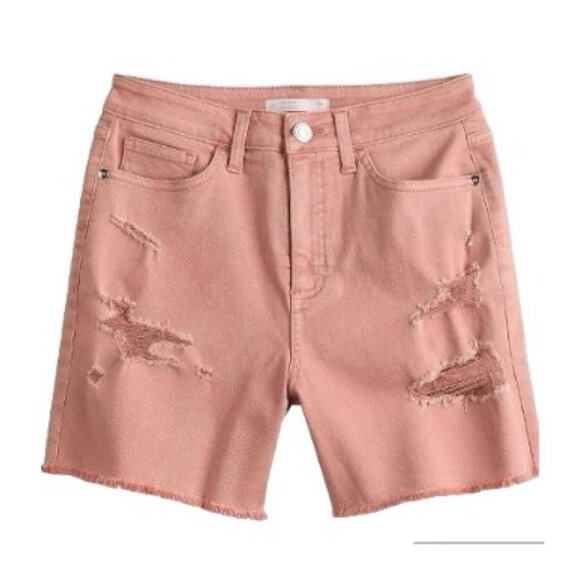 LC Lauren Conrad Womens Pink High Rise Distressed Cut Off Jean Shorts Sz 14 New - Picture 8 of 9